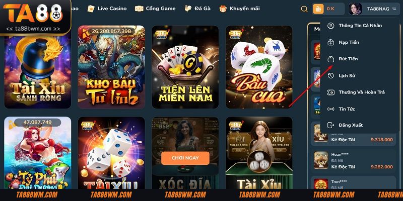 Những lưu ý khi thực hiện rút tiền Ta88