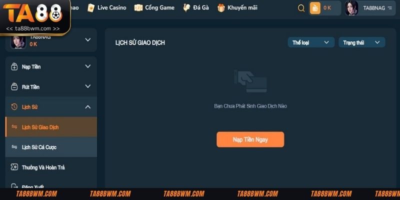 Thao tác nạp tiền tại nhà cái an toàn